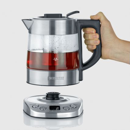 Severin WK 3473 - Bouilloire électrique à ébullition rapide avec filtre, 1 l, 2200W/230V, inox/verre