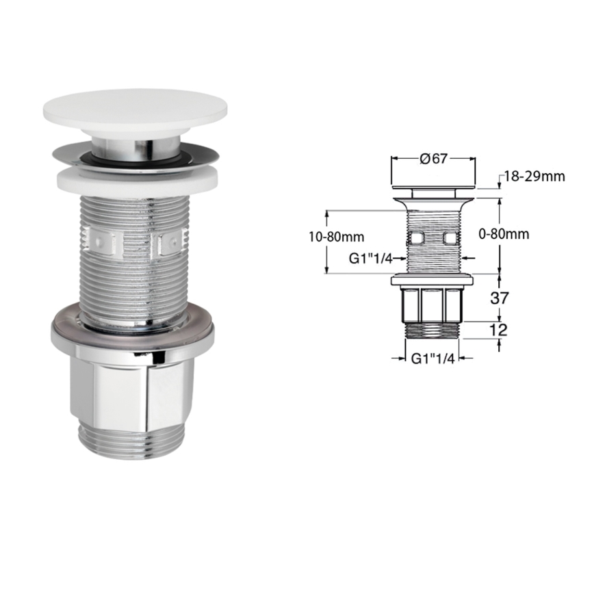 Silfra - Wastafelafvoer Ø 6,7 cm, wit / glanzend chroom