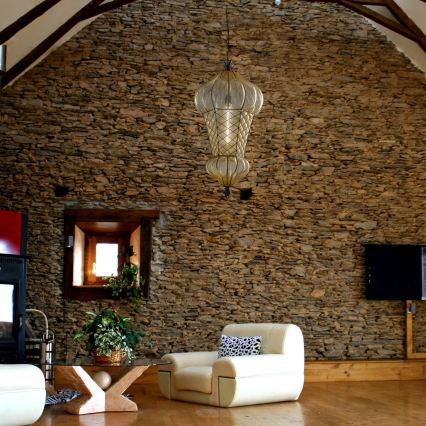 SIRU - Hanglamp aan een ketting BABÀ 1xE27/60W/230V diameter 30 cm beige/bruin Venetiaans glas