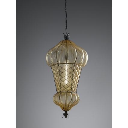 SIRU - Hanglamp aan een ketting BABÀ 1xE27/60W/230V diameter 30 cm beige/bruin Venetiaans glas