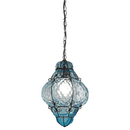 SIRU- Hanglamp aan een ketting CLASSIC 1xE27/60W/230V diameter 30 cm blauw/zwart Venetiaans glas