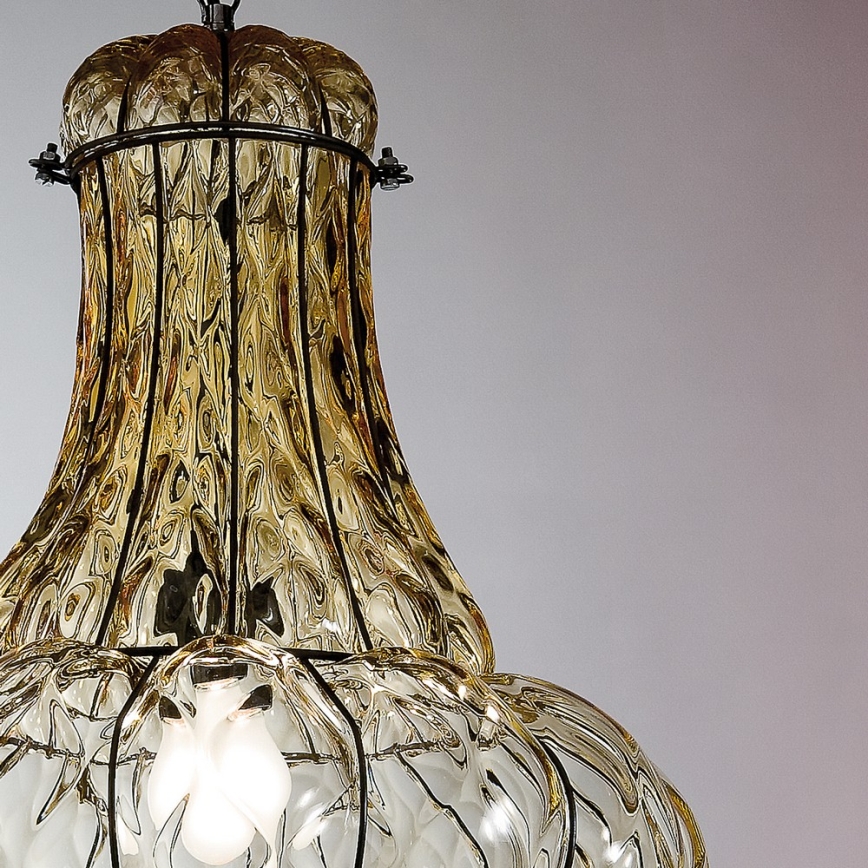 SIRU - Hanglamp aan een ketting DOGE 1xE27/60W/230V diameter 30 cm beige/zwart Venetiaans glas