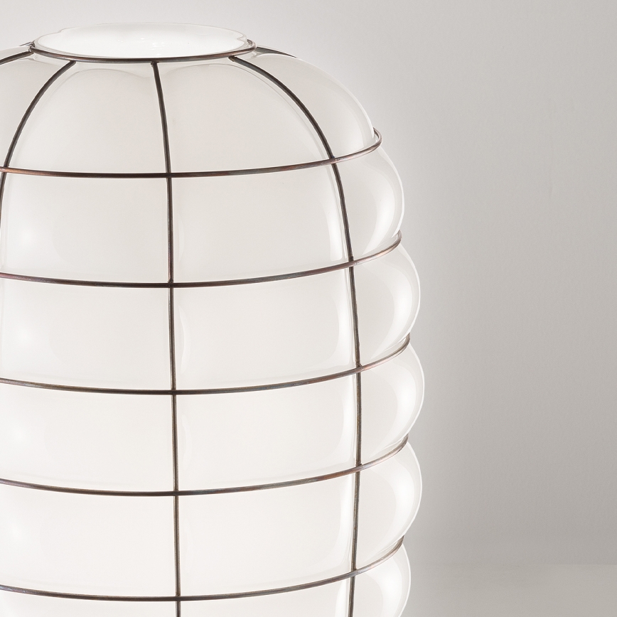 SIRU - Hanglamp aan een koord LANTERNA 1xE27/60W/230V diameter 32 cm zwart/wit Venetiaans glas