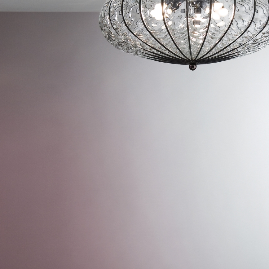 SIRU - Plafondlamp ACCADEMIA 3xE27/60W/230V doorzichtig/zwart Venetiaans glas