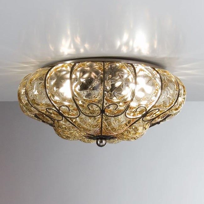 SIRU - Plafondlamp SOLE 3xE14/40W/230V diameter 31 cm beige/mat chroom Venetiaans glas