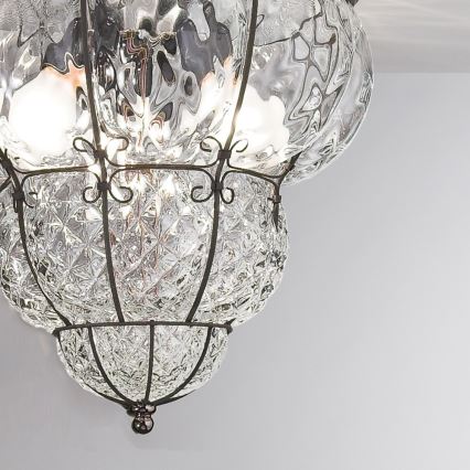 SIRU - Plafonnier CLASSIC 3xE14/40W/230V d. 25 cm transparent/noir Verre vénitien