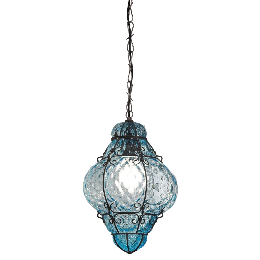 SIRU- Suspension chaîne CLASSIC 1xE27/60W/230V d. 30 cm bleu/noir Verre vénitien