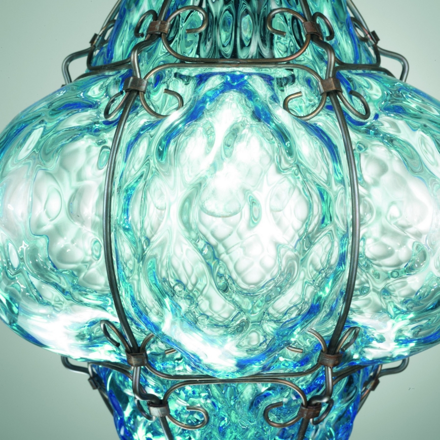 SIRU- Suspension chaîne CLASSIC 1xE27/60W/230V d. 30 cm bleu/noir Verre vénitien