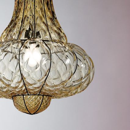 SIRU - Suspension chaîne DOGE 1xE27/60W/230V d. 30 cm beige/noir Verre vénitien
