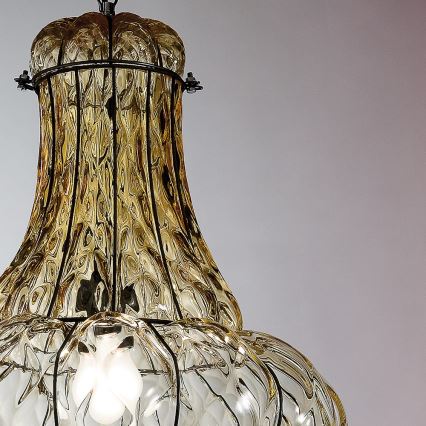 SIRU - Suspension chaîne DOGE 1xE27/60W/230V d. 30 cm beige/noir Verre vénitien