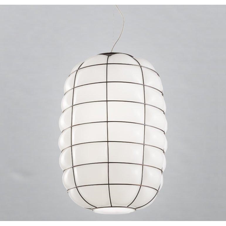SIRU - Suspension filaire LANTERNA 1xE27/60W/230V d. 32 cm noir/blanc Verre vénitien