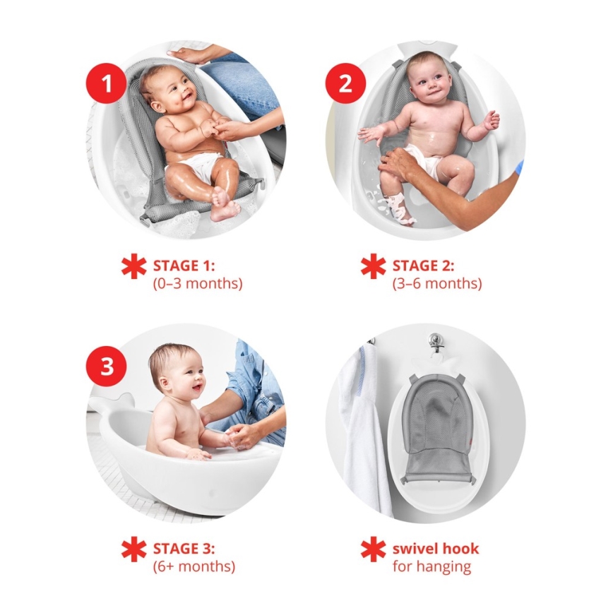 Skip Hop - Baignoire pour bébé avec coussin ergonomique MOBY 3 blanc