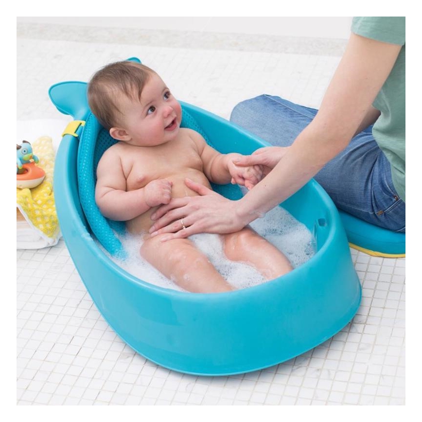 Skip Hop - Baignoire pour bébé avec tapis ergonomique MOBY 3 bleu