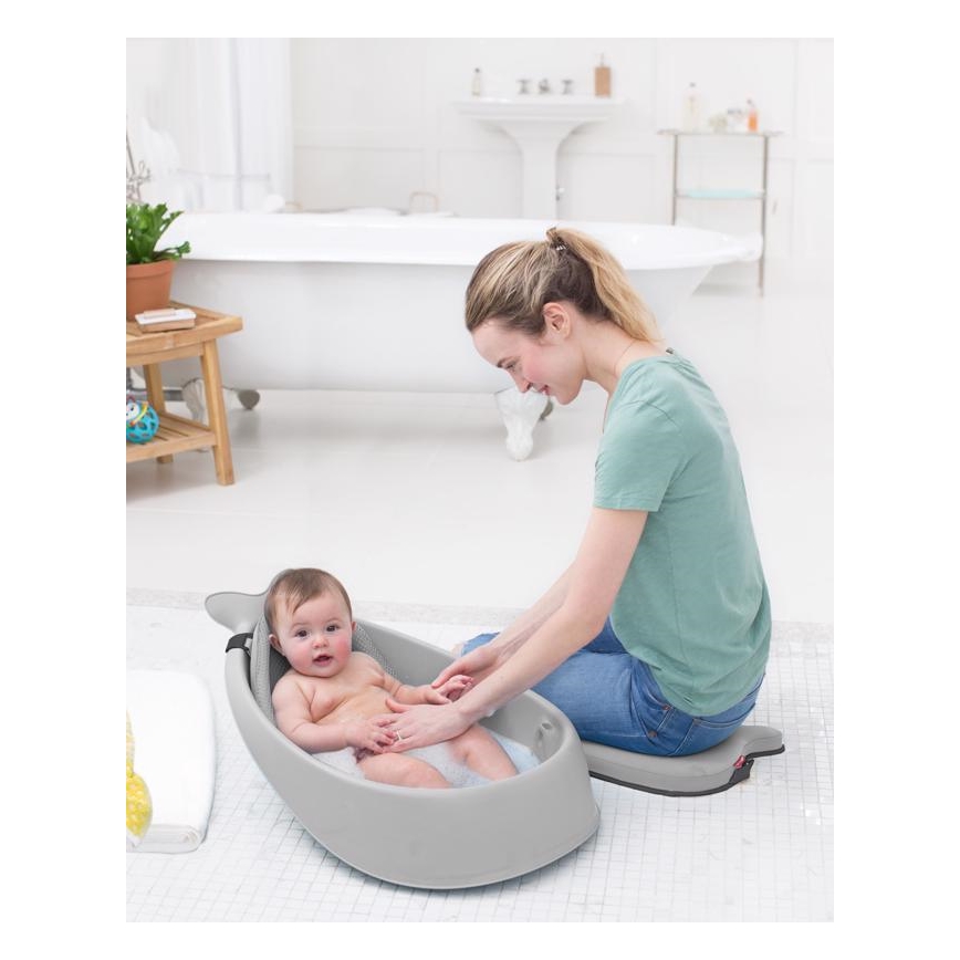 Skip Hop - Baignoire pour bébé avec coussin ergonomique MOBY 3 gris