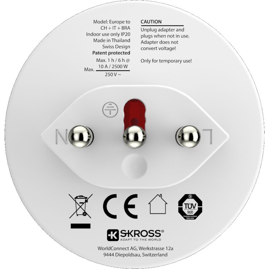SKROSS - Adaptateur de voyage Brésil/Italie/Suisse 10A