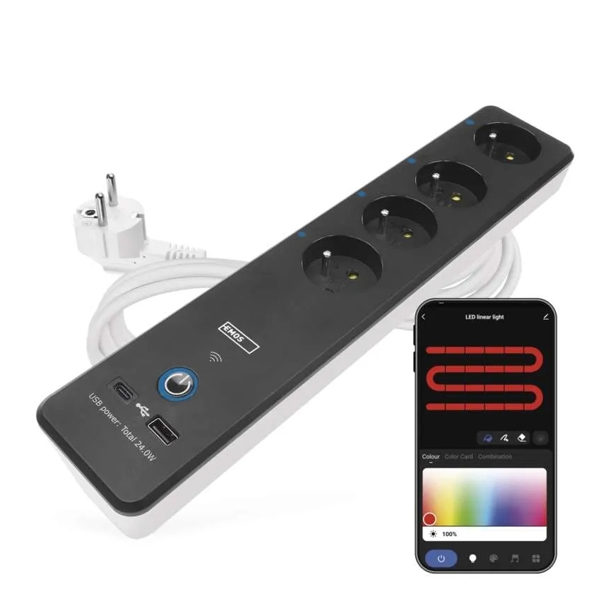 Slimme verlengkabel met schakelaar GoSmart 4Z + 1x USB-A + 1x USB-C 2 m Wi-Fi Tuya