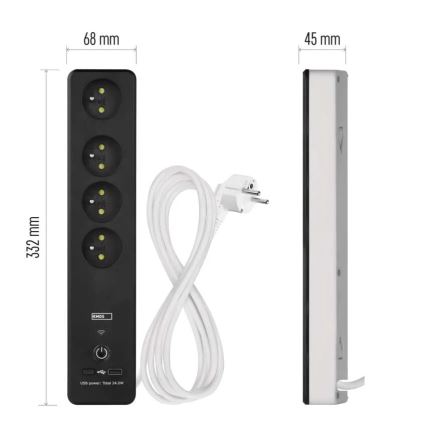 Slimme verlengkabel met schakelaar GoSmart 4Z + 1x USB-A + 1x USB-C 2 m Wi-Fi Tuya
