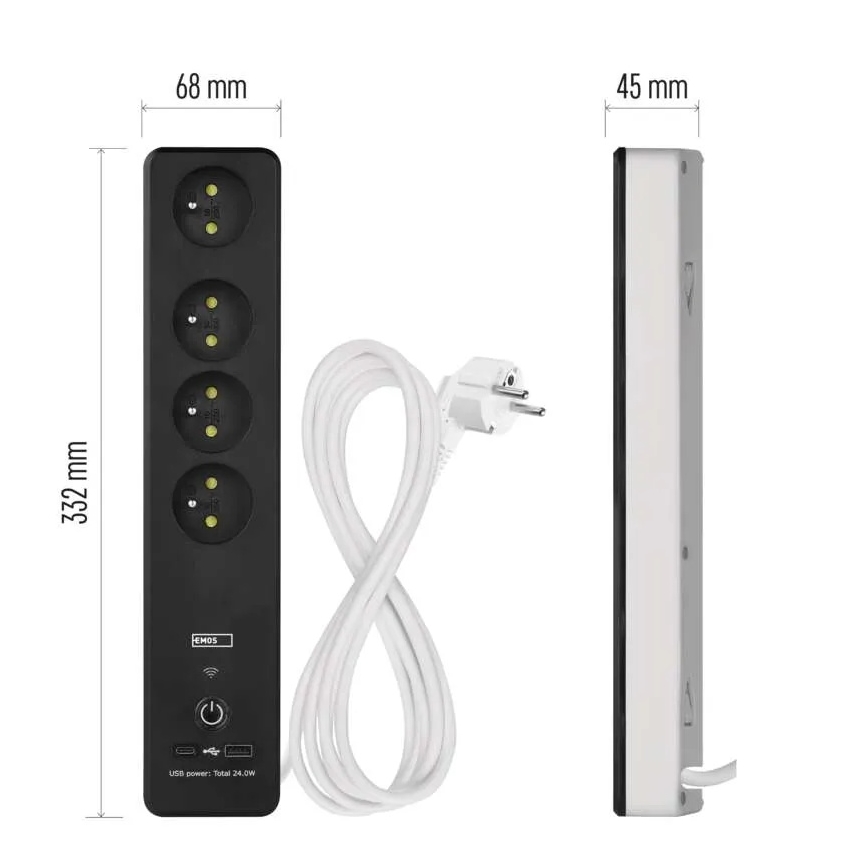 Slimme verlengkabel met schakelaar GoSmart 4Z + 1x USB-A + 1x USB-C 2 m Wi-Fi Tuya