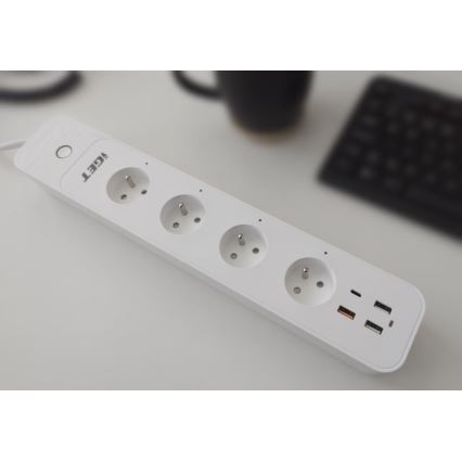 Smart extension kabel met schakelaar 1,5 m 4Z + 4xUSB Wi-Fi