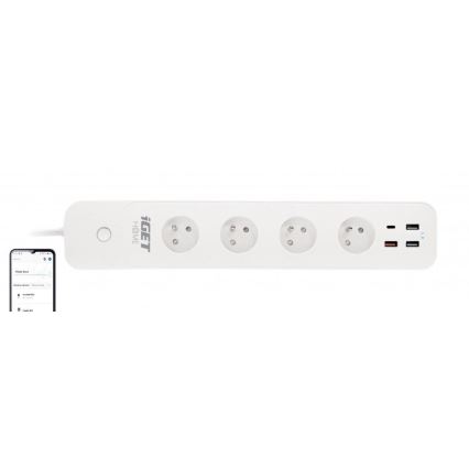 Smart extension kabel met schakelaar 1,5 m 4Z + 4xUSB Wi-Fi