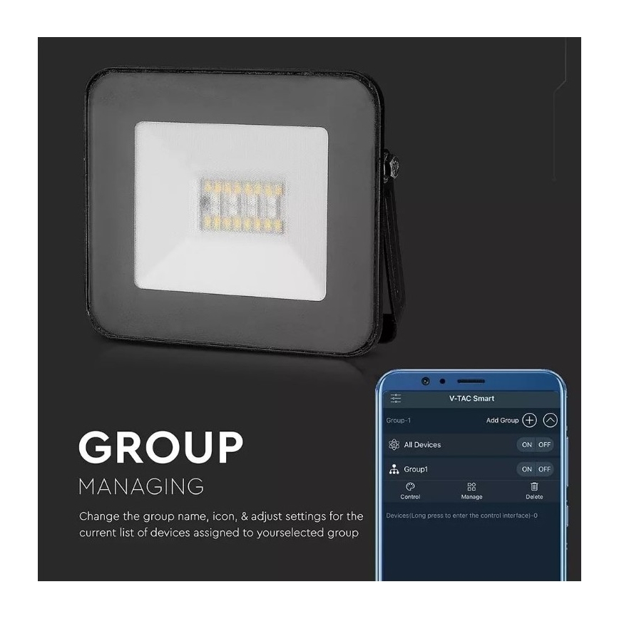 Smart projecteur LED RGB à intensité variable LED/20W/230V IP65 noir