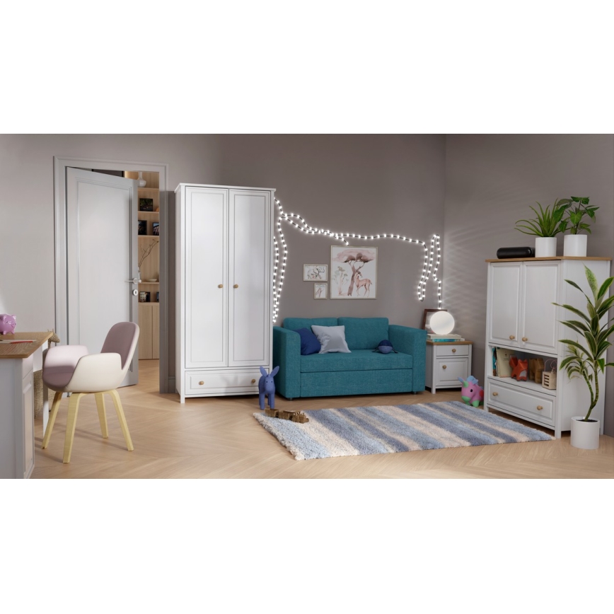 Sofa deux places pliable et rembourré avec accoudoirs LAYLA bleu