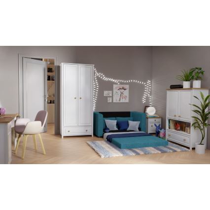 Sofa deux places pliable et rembourré avec accoudoirs LAYLA bleu
