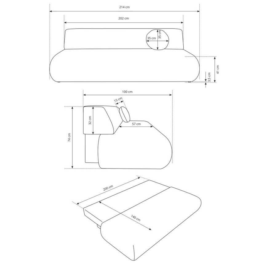 Sofa trois places pliable avec un espace de stockage PRATO beige