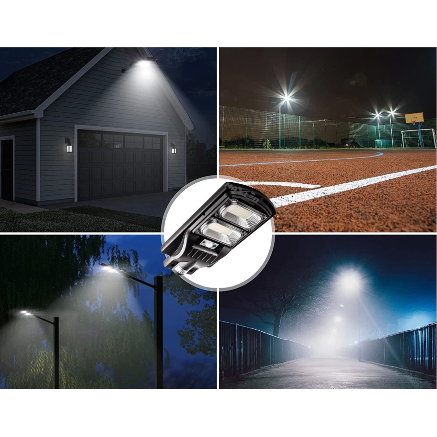 LED Dimbare zonne-straatlantaarn met sensor LED/120W/6V 6500K IP65 zwart + afstandsbediening