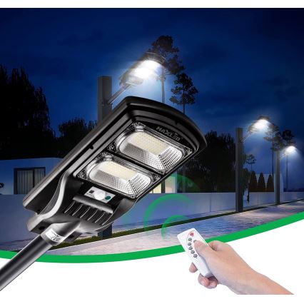 LED Dimbare zonne-straatlantaarn met sensor LED/120W/6V 6500K IP65 zwart + afstandsbediening