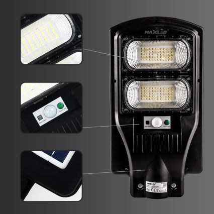LED Dimbare zonne-straatlantaarn met sensor LED/120W/6V 6500K IP65 zwart + afstandsbediening