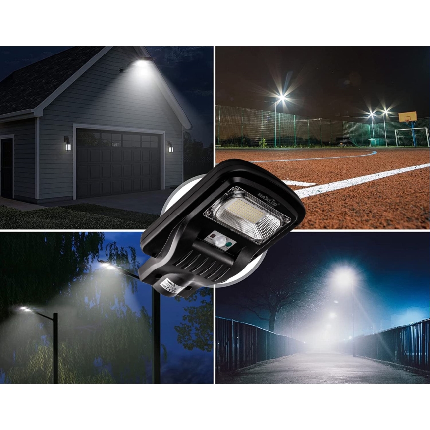 LED Dimbare zonne-straatlantaarn met sensor LED/150W/6V 6500K IP65 zwart + afstandsbediening