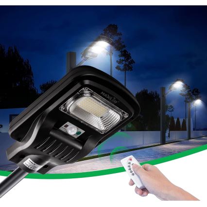 LED Dimbare zonne-straatlantaarn met sensor LED/150W/6V 6500K IP65 zwart + afstandsbediening