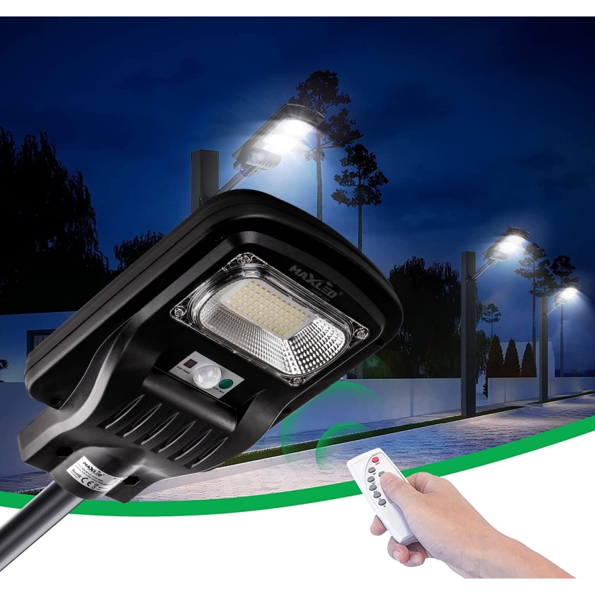 LED Dimbare zonne-straatlantaarn met sensor LED/150W/6V 6500K IP65 zwart + afstandsbediening