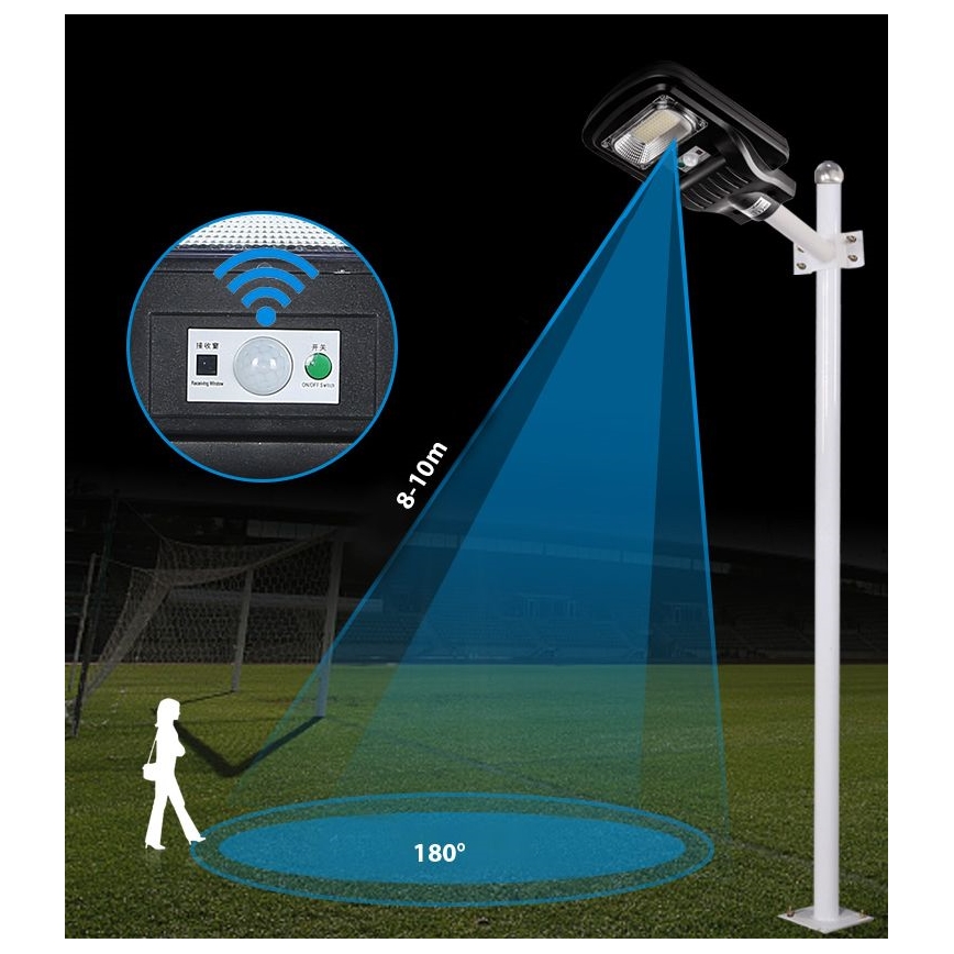 LED Dimbare zonne-straatlantaarn met sensor LED/150W/6V 6500K IP65 zwart + afstandsbediening