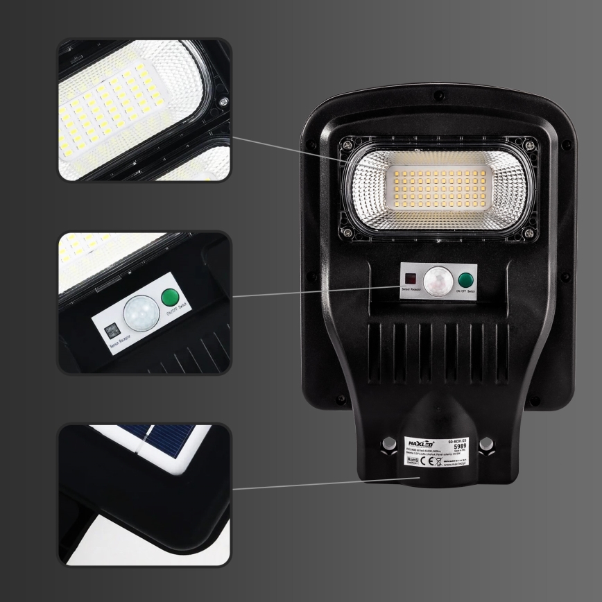 LED Dimbare zonne-straatlantaarn met sensor LED/150W/6V 6500K IP65 zwart + afstandsbediening