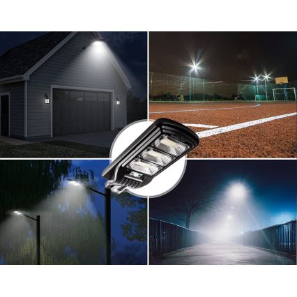 LED Dimbare zonne-straatlantaarn met sensor LED/180W/6V 6500K IP65 zwart + afstandsbediening