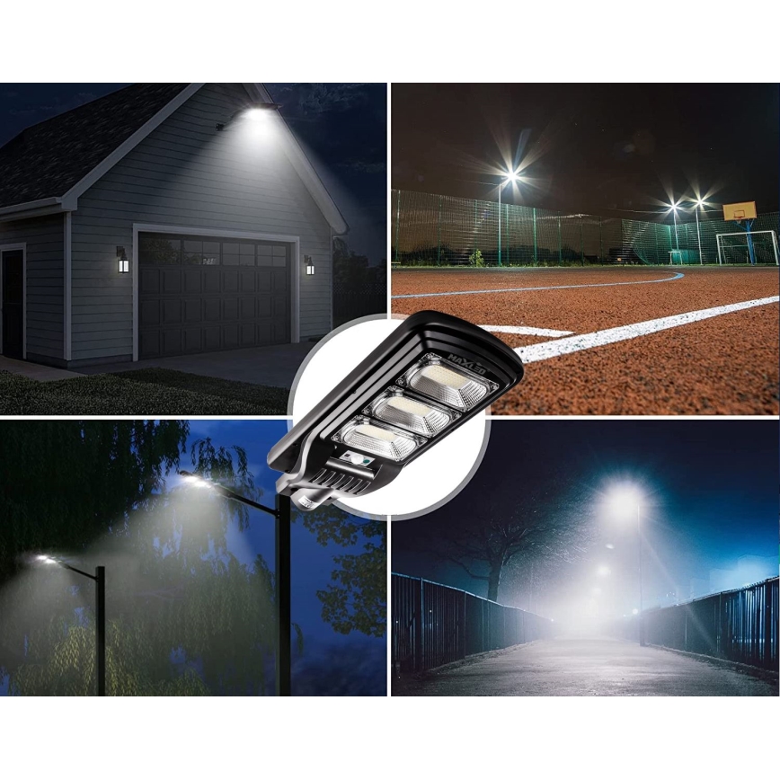 LED Dimbare zonne-straatlantaarn met sensor LED/180W/6V 6500K IP65 zwart + afstandsbediening