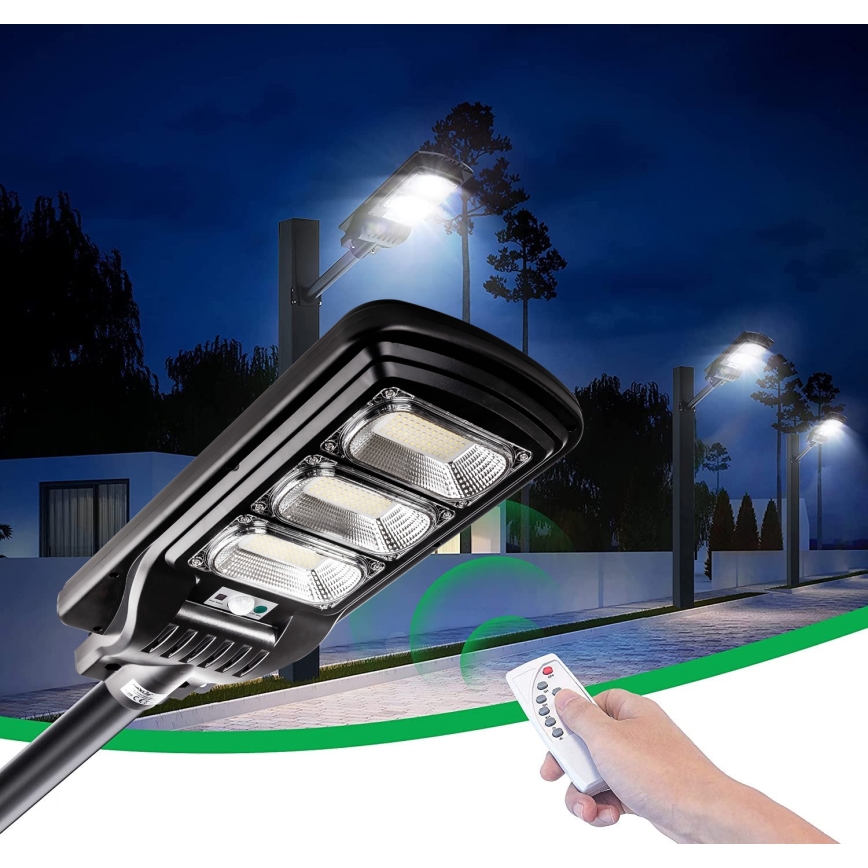 LED Dimbare zonne-straatlantaarn met sensor LED/180W/6V 6500K IP65 zwart + afstandsbediening