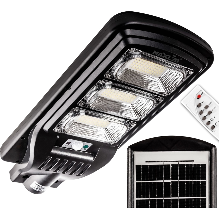 LED Dimbare zonne-straatlantaarn met sensor LED/180W/6V 6500K IP65 zwart + afstandsbediening