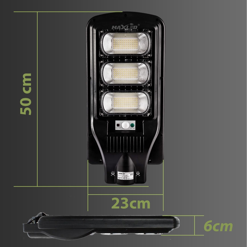 LED Dimbare zonne-straatlantaarn met sensor LED/180W/6V 6500K IP65 zwart + afstandsbediening