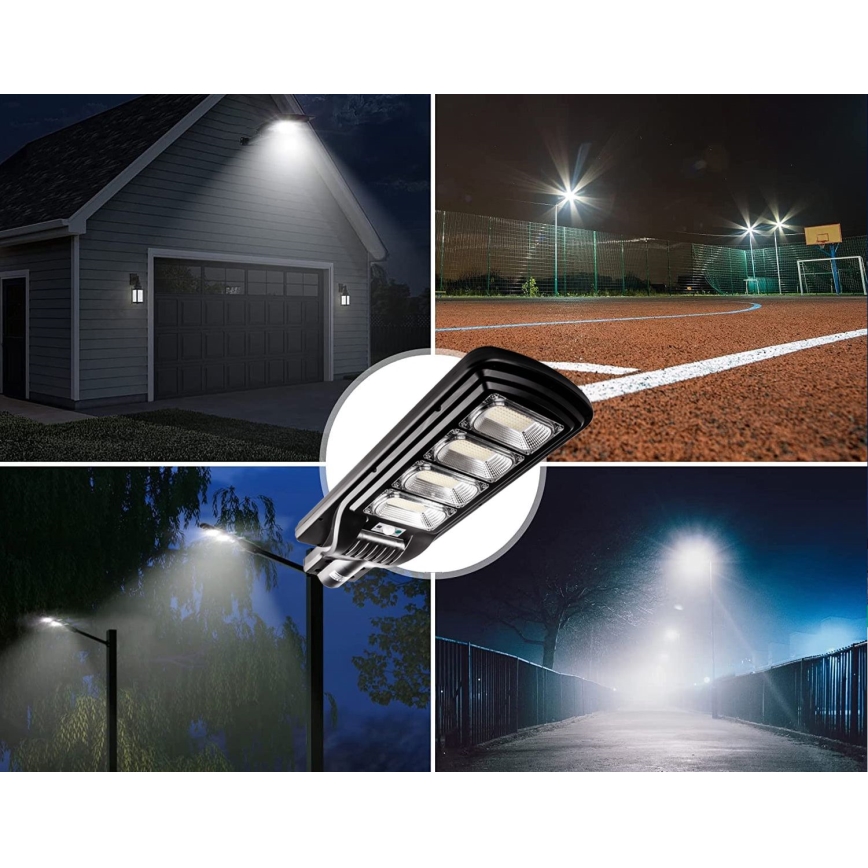LED Dimbare zonne-straatlantaarn met sensor LED/240W/6V 6500K IP65 zwart + afstandsbediening