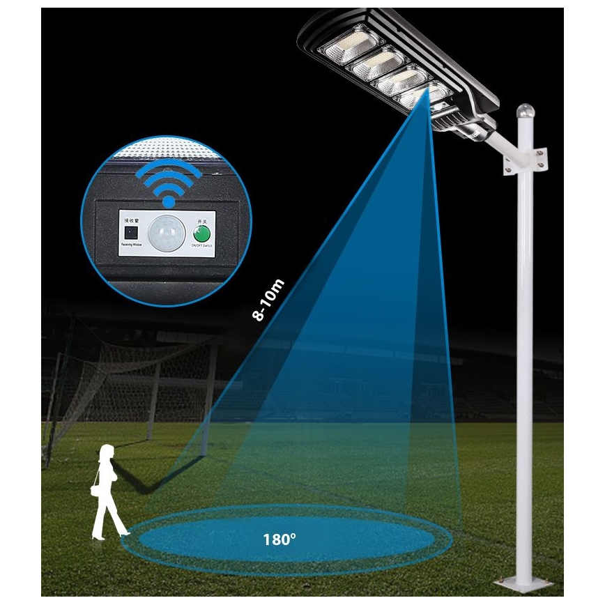LED Dimbare zonne-straatlantaarn met sensor LED/240W/6V 6500K IP65 zwart + afstandsbediening