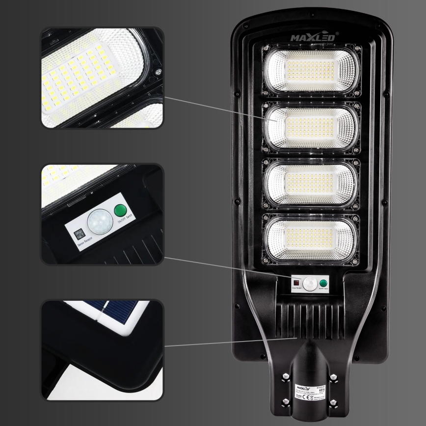 LED Dimbare zonne-straatlantaarn met sensor LED/240W/6V 6500K IP65 zwart + afstandsbediening