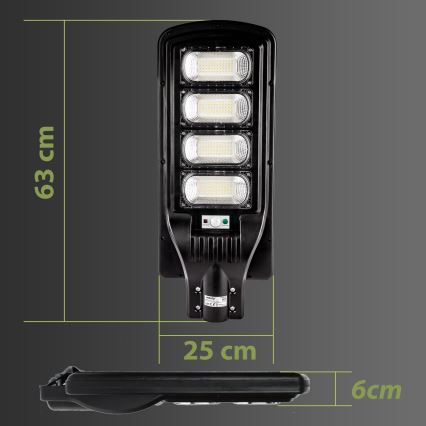 LED Dimbare zonne-straatlantaarn met sensor LED/240W/6V 6500K IP65 zwart + afstandsbediening