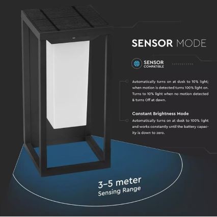 Solar LED Wand Lamp met Sensor SAMSUNG CHIP LED/2W/3,7V IP65