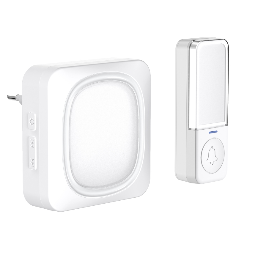 Draadloze stopcontactdeurbel met LED-verlichting 230V IP56 wit