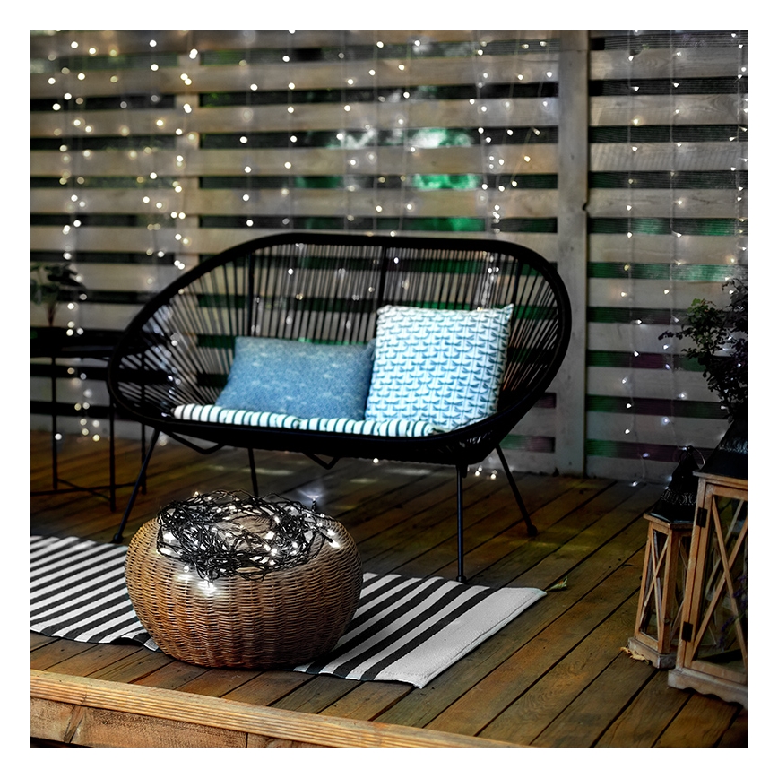 Guirlande lumineuse LED extérieure 100 LED, 8 fonctions, 13 m, IP44, blanc froid