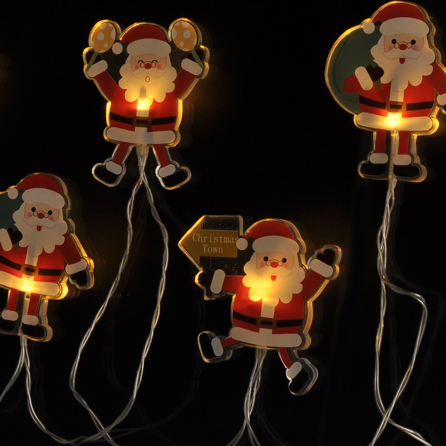 Guirlande LED avec ventouses 6×LED — 2×AA — 1,2 m — blanc chaud — Santa