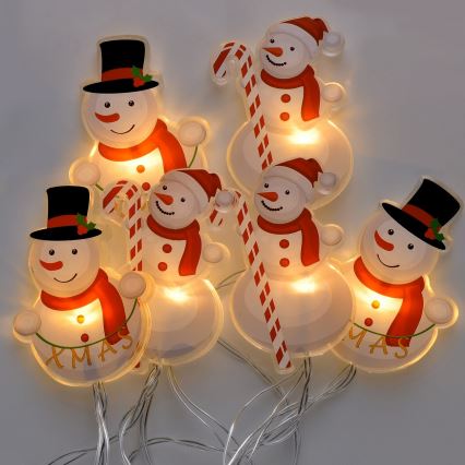Guirlande LED à ventouses 6xLED/2xAA 1,2m blanc chaud bonhomme de neige